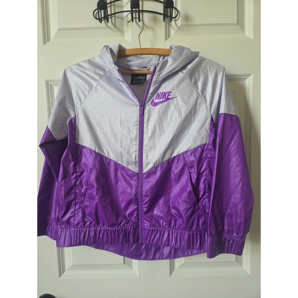 Nike Womens M Windrunner Jacket Purple Lavender Colorblock Hooded Full Zip
